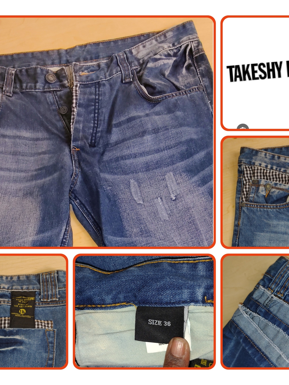 Takeshy Kurosawa Distressed Blue Men's Straight Jeans